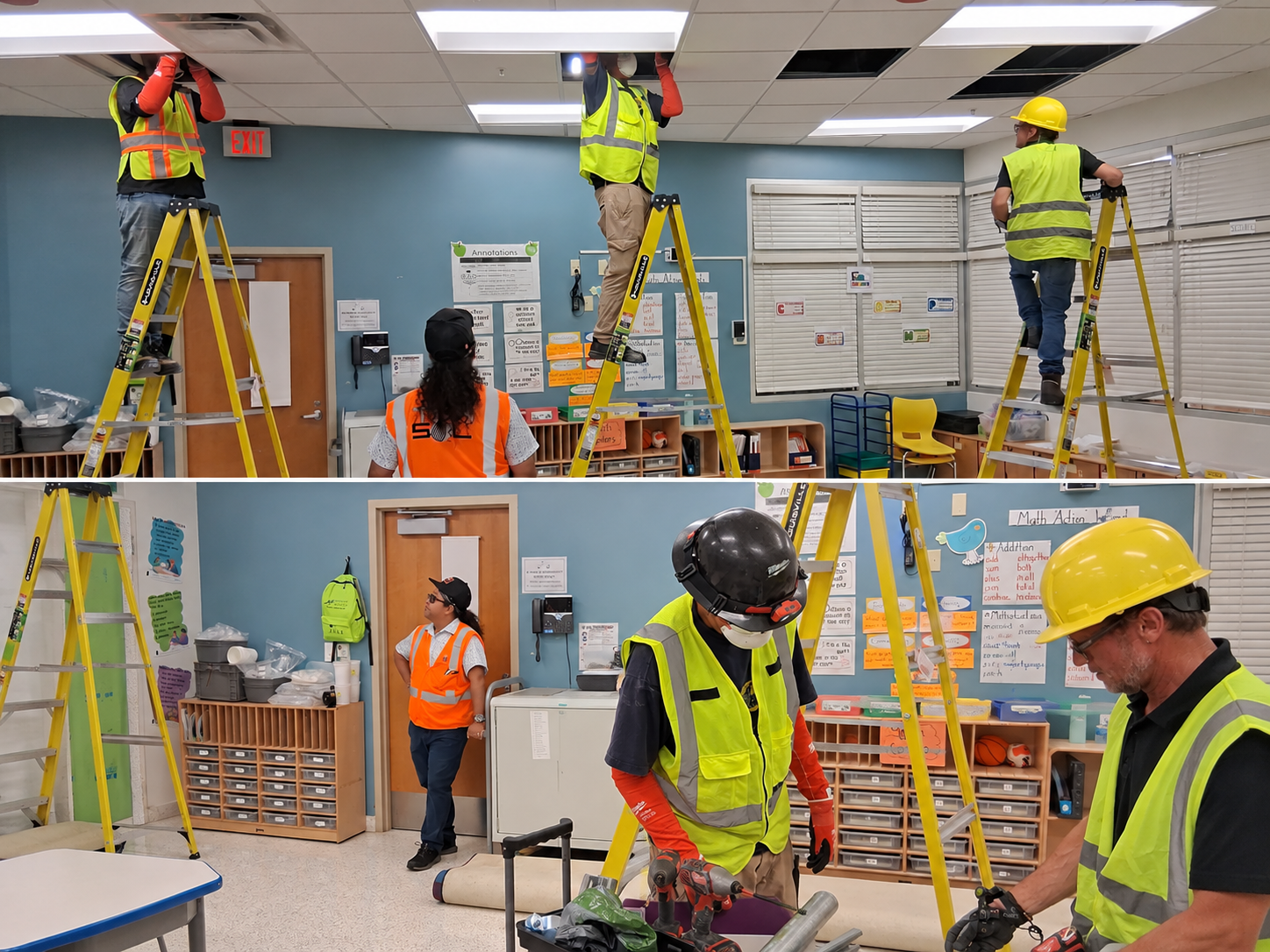 Safety professionals reviewing plans during an on-site assessment